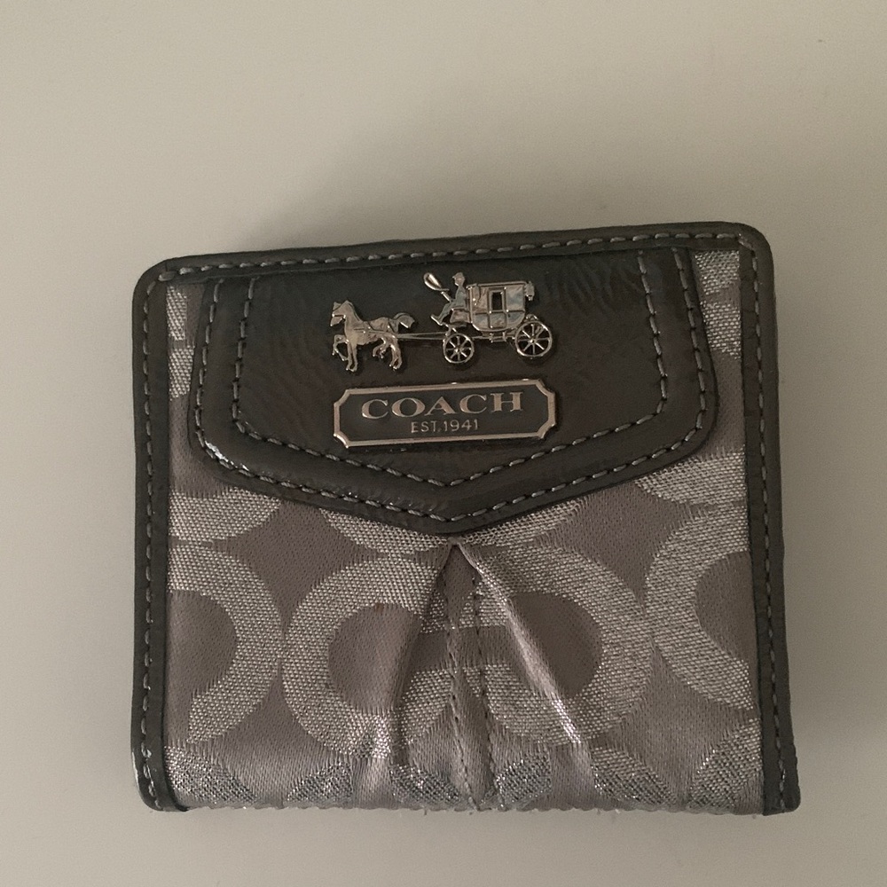 COACH Gray Signature Compact Card & Key Holder